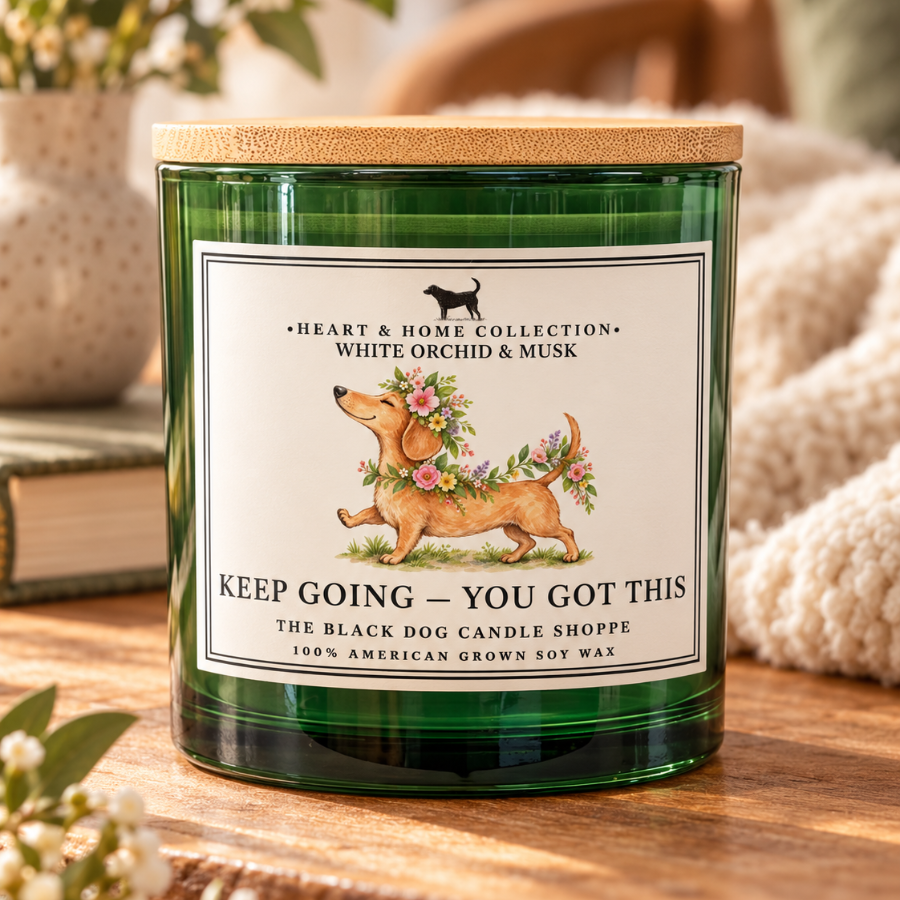 Keep Going - You Got This DW W. Orchid Encouragement Candle in Green Vessel