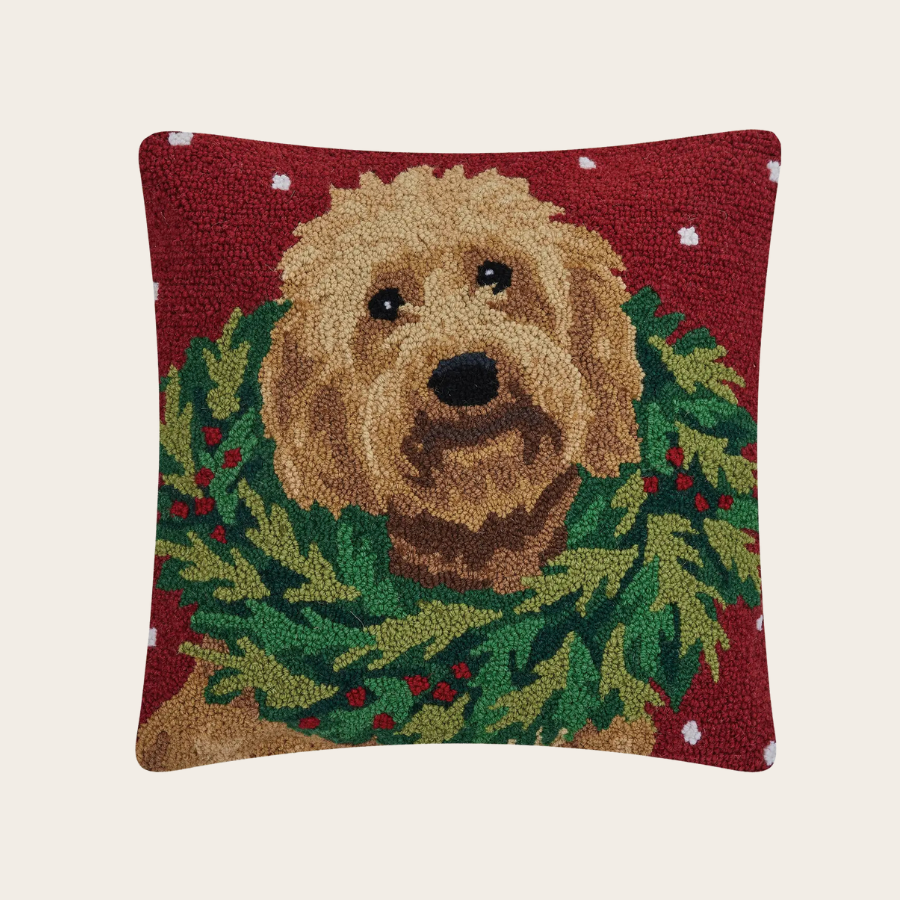 Labradoodle W/Wreath Hook Pillow