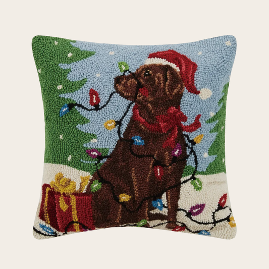 Holiday Chocolate Labrador Dog Hook Pillow - Christmas