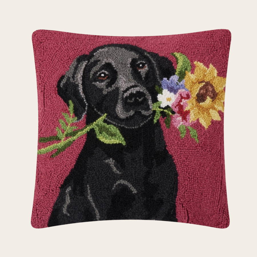 Floral Black Lab Hook Pillow