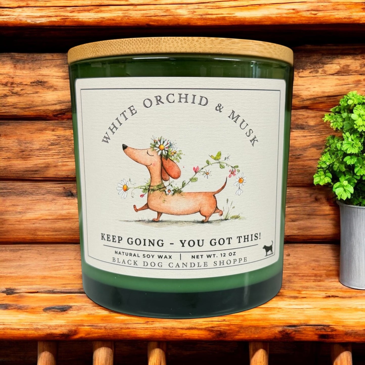 Keep Going - You Got This DW W. Orchid Encouragement Candle in Green Vessel