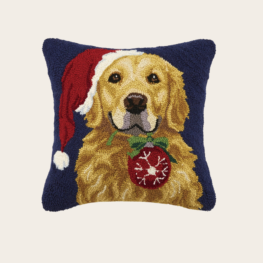 Retriever Dog with Ornament Hook Pillow - Christmas