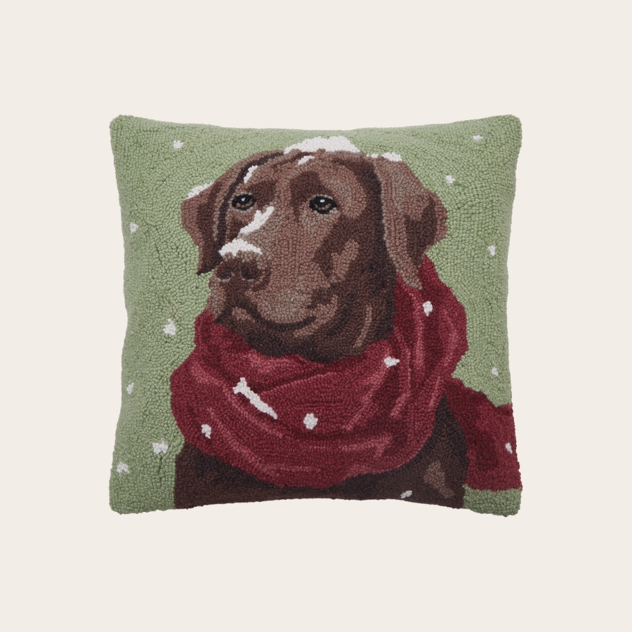 Snowy Chocolate Lab Hook Pillow