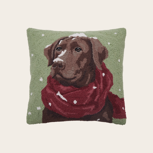 Snowy Chocolate Lab Hook Pillow