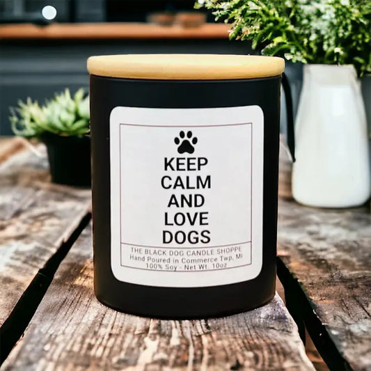 keep calm and love dogs candle
