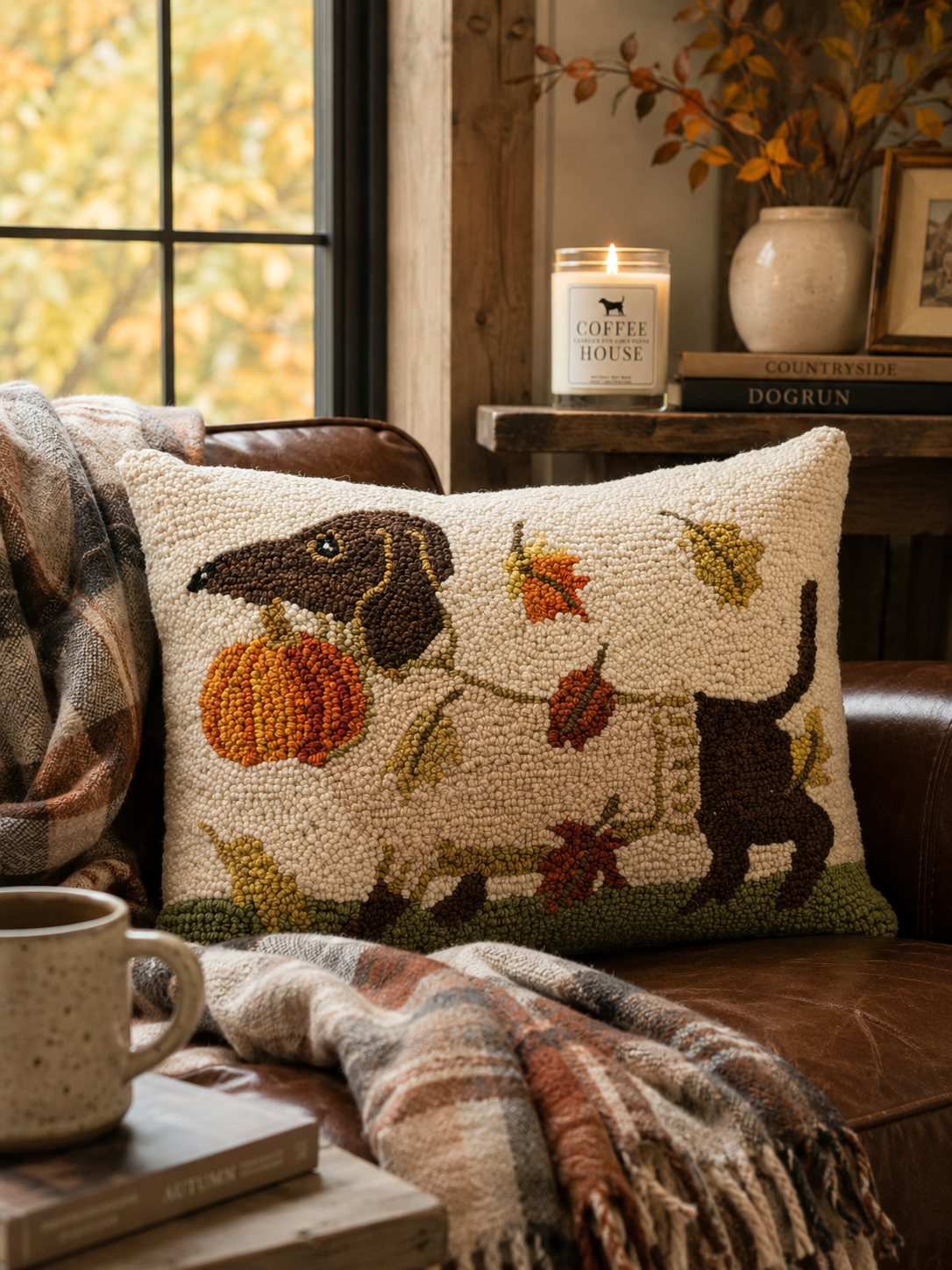 Dachshund & Leaves Hook Pillow