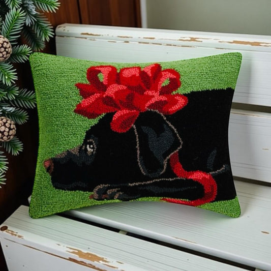 Black Lab Bow Hook Pillow