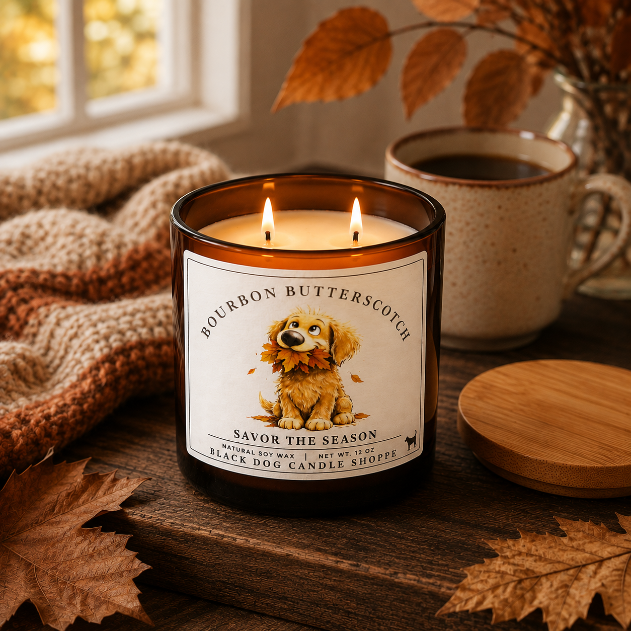 Savor the Season - Bourbon Butterscotch Double Wick Amber Candle