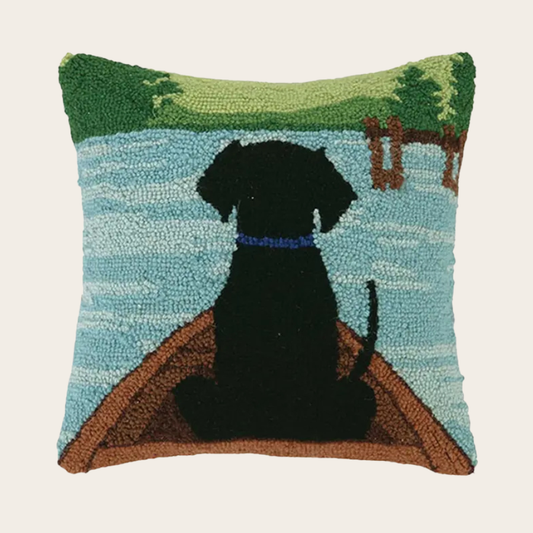 Black Lab in Canoe Hook Pillow