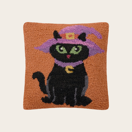 Black Witch Cat Hook Pillow