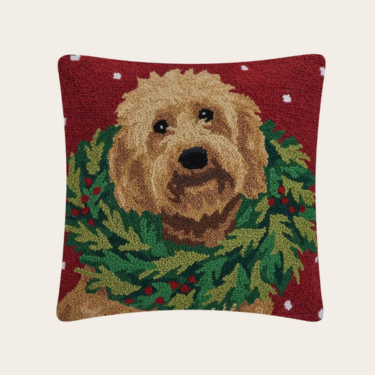 Labradoodle W/Wreath Hook Pillow