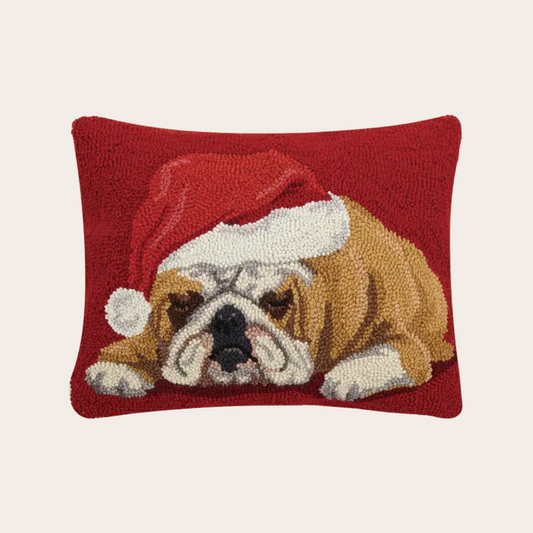 Bulldog with Santa Hat Hook Pillow - Christmas