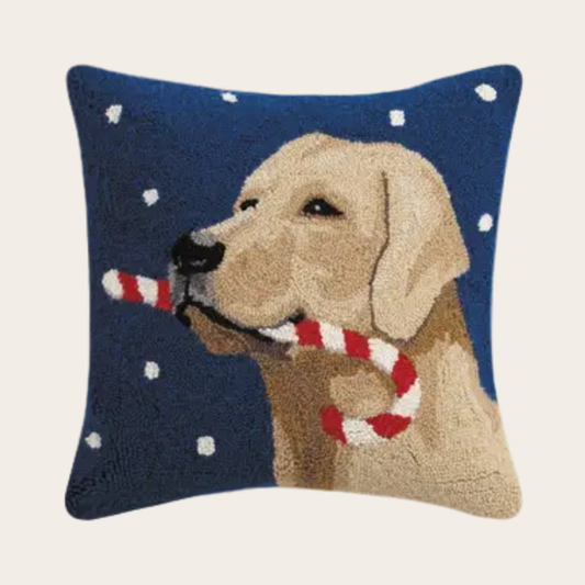 Labrador Dog with Candy Cane Hook Pillow