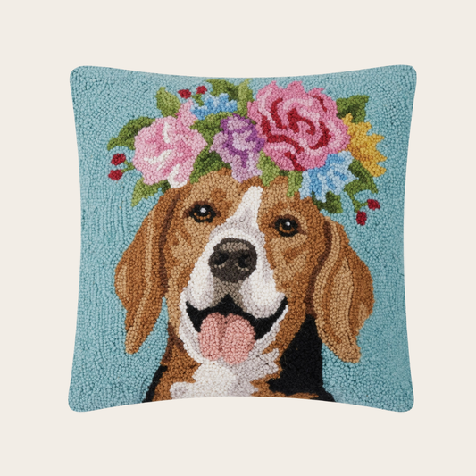 Floral Beagle Hook Pillow