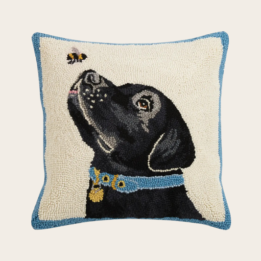 Black Labrador Dog with Bee Hook Pillow