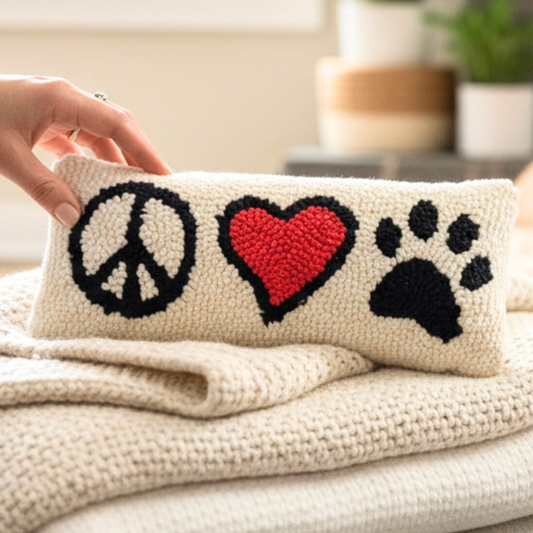 Peace Love Paws Pillow – Dog Lover Decorative Accent Pillow | Cozy Neutral Home Decor