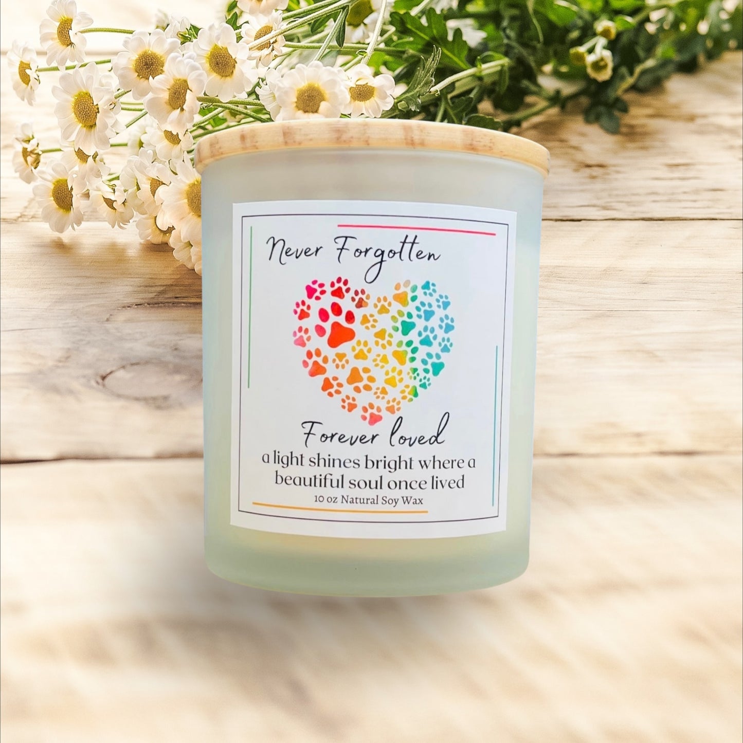Rainbow pawprint sympathy candle