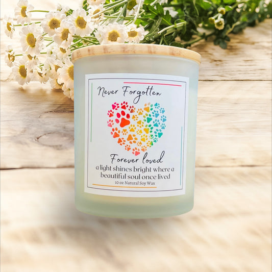 Rainbow pawprint sympathy candle