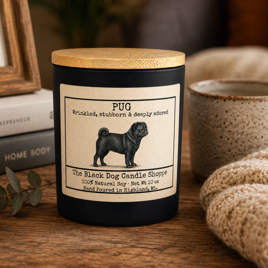 Black Pug Dog Breed Candle