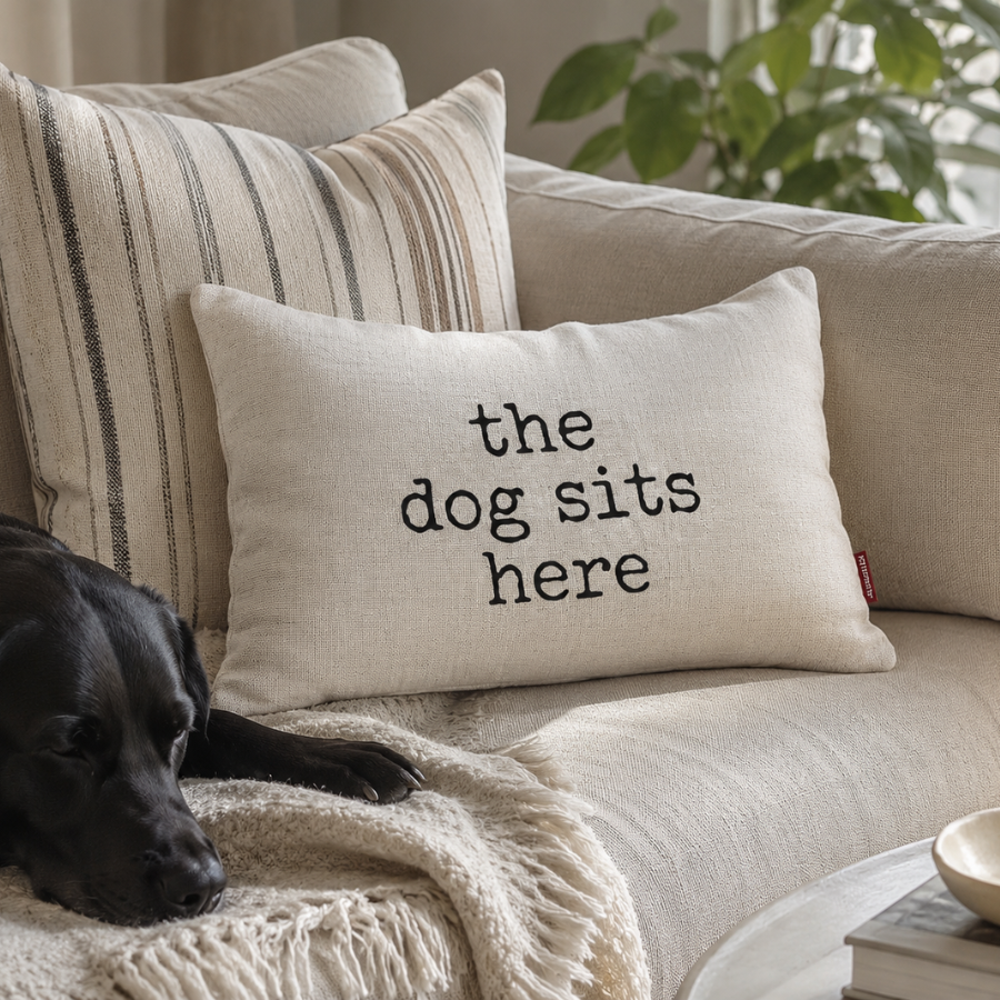the dog sits here Accent Pillow