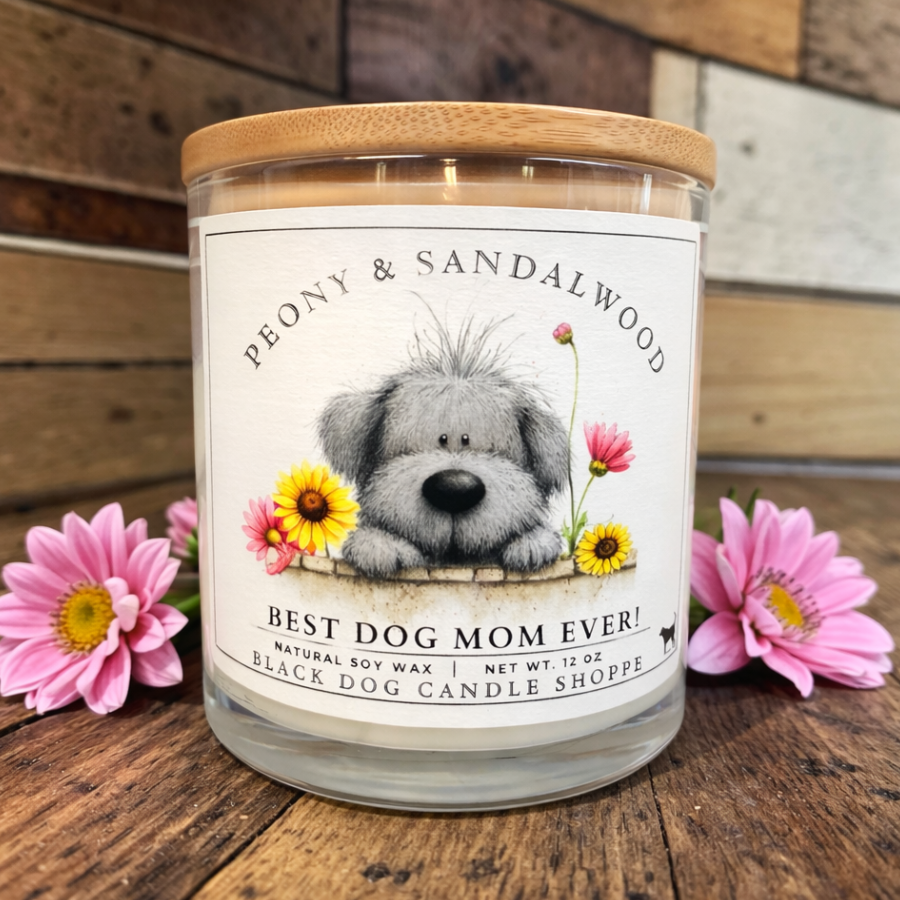 Best Dog Mom Ever Double Wick Clear Candle - Peony Sandalwood