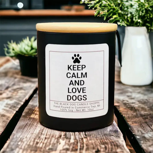 keep calm and love dogs candle 